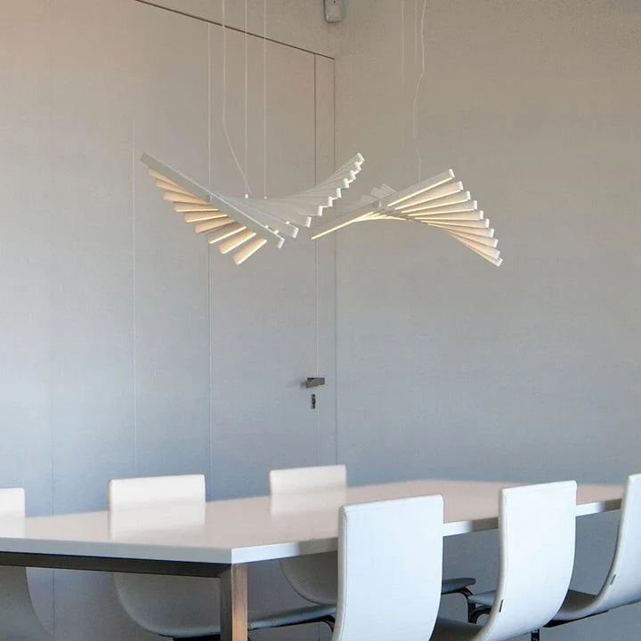 Lumiére Fishbone Chandelier – Modern LED Ceiling Light with Remote