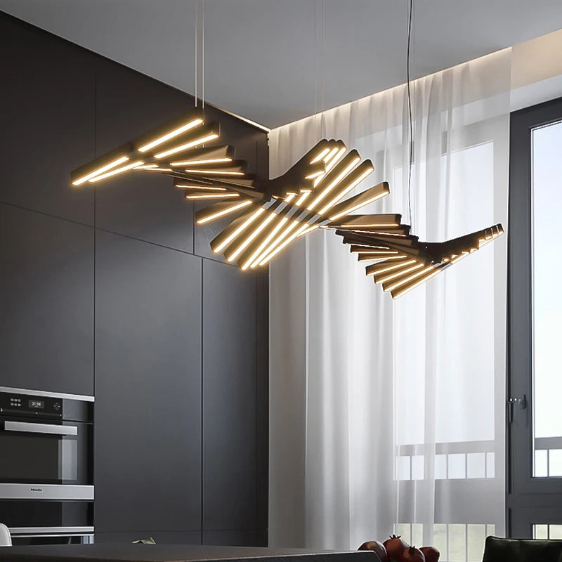 Lumiére Fishbone Chandelier – Modern LED Ceiling Light with Remote