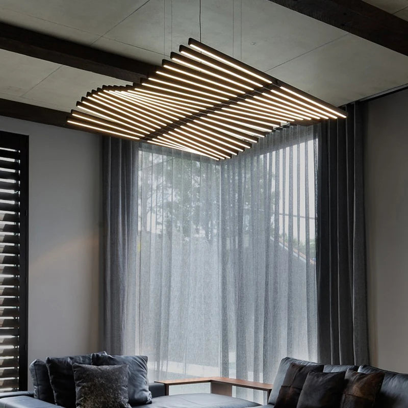 Lumiére Fishbone Chandelier – Modern LED Ceiling Light with Remote